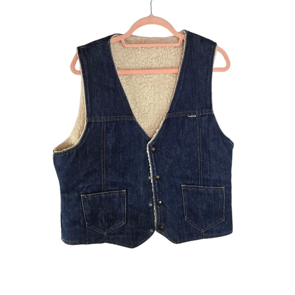Vtg 70s Nelson blue jean denim fleece shearling vest - Picture 1 of 11